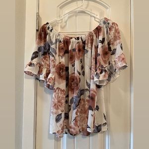 Floral off-the-shoulder flowy shirt, size small